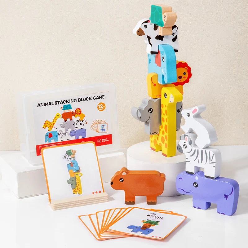 Jeu d'Empilage Animaux en Bois Montessori – Puzzle Équilibre 3 ans+