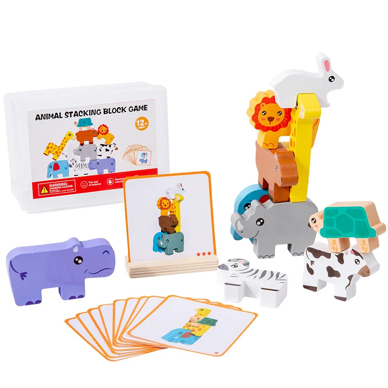 Jeu d'Empilage Animaux en Bois Montessori – Puzzle Équilibre 3 ans+