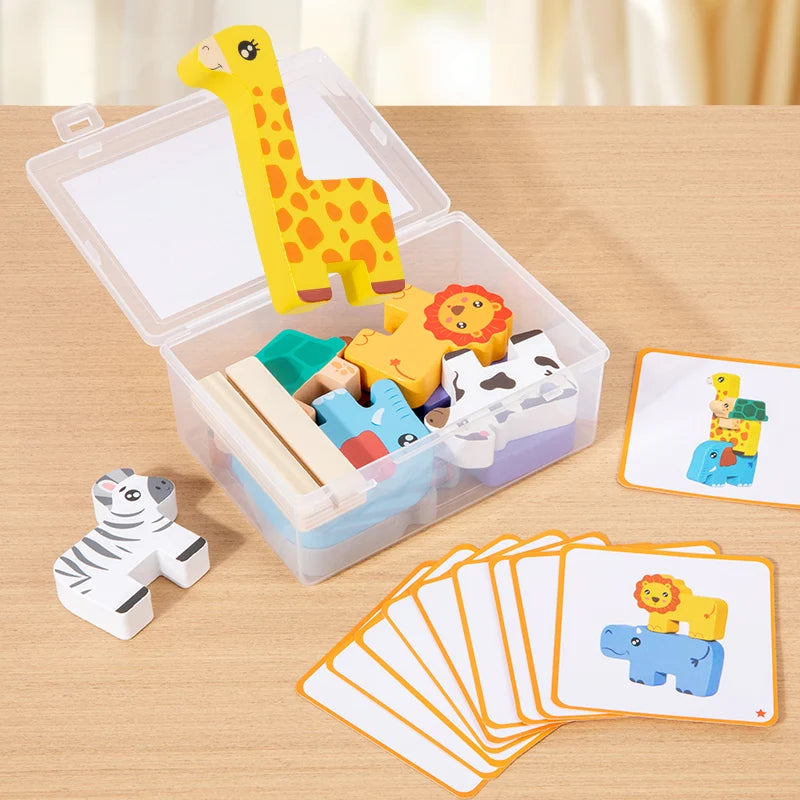 Jeu d'Empilage Animaux en Bois Montessori – Puzzle Équilibre 3 ans+